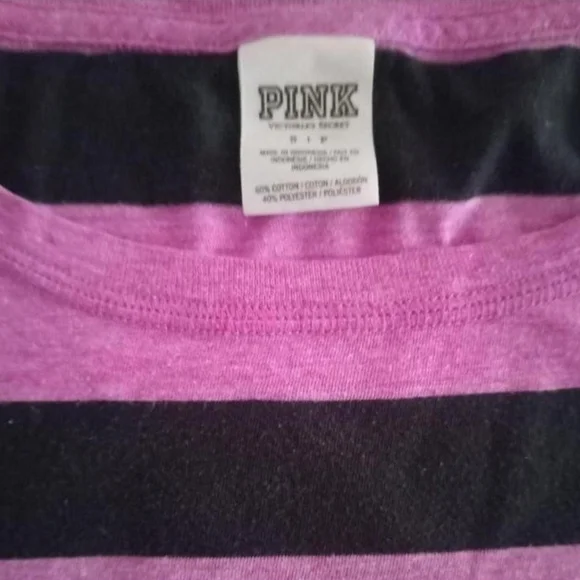 Victoria's Secret PINK Purple Black Stripe Long Sleeve Tee T Goth Alt Y2K 90's - Picture 3 of 11